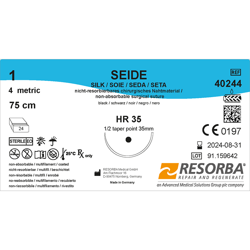 Шовк USP 1 чорний, довжина 75 см, голка колюча 35 мм, 1/2 кола